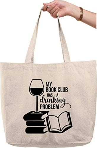 A könyv klub ivással borospohár vicces, alkohol, Természetes Vászon Táska vicces ajándék