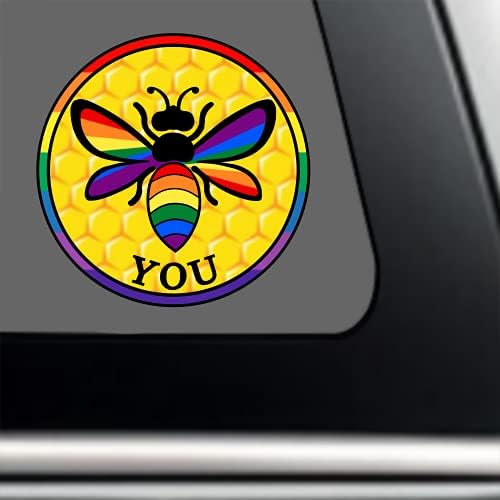 Mézelő Méh Maga LMBT Szivárvány Világ Meleg Büszkeség Matricát - LGBTQIA Prémium Vinyl Matrica 3 x 3 | Autó Auto-mobil Windows Üvegek, Tükör,