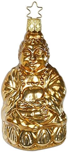 Inge Glas Megvilágosodott Buddha 1-060-14 IGM német Üveg, Karácsonyi Dísz, Ajándék Doboz