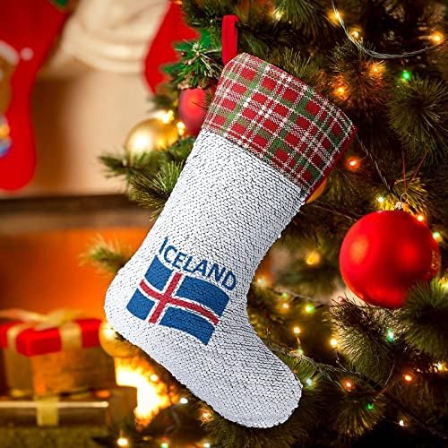 Zászló Izland Sequin Karácsonyi Harisnya Fényes Walling Lógó Díszek Dekoráció karácsonyfa karácsonyi Parti