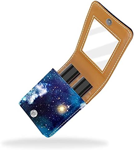 Csillogó Galaxy Rúzs Esetben Az Utazási Kívül, Mini Puha Bőr Kozmetikai Tok Tükör, Hordozható Carry-on Smink Szervező Táska