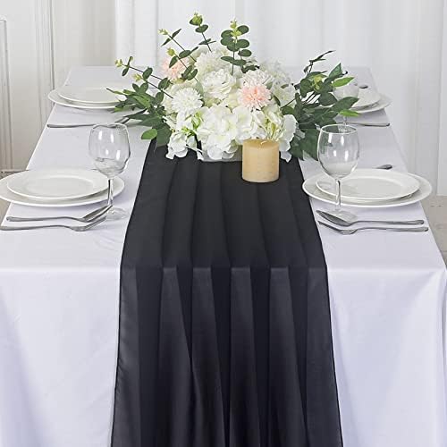 12 Pack Fekete Chiffon asztali Futó 10ft Puszta asztali Futó Tulle asztali Futó 29x120 Hüvelyk Romantikus asztali Futó Esküvői