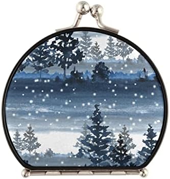 Havas Téli Erdőben Kék Akvarell Kompakt Smink, Csat, Tükör, Összecsukható Mini Zsebben Hordozható Kézi Tükör, Kétoldalas, 2 x 1x-es Nagyítású,