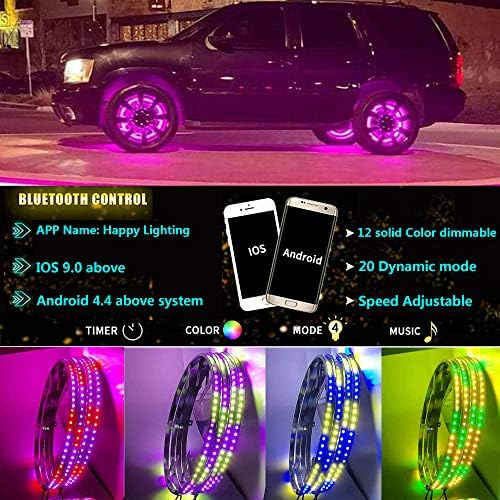 UWDESY 4db 15.5 RGB Álom Színű LED Autó Teherautó Kerék Gyűrű Lámpa Készlet,Többszínű Üldözi Flow Kerék Felni Fény Autó Gumi Világítás