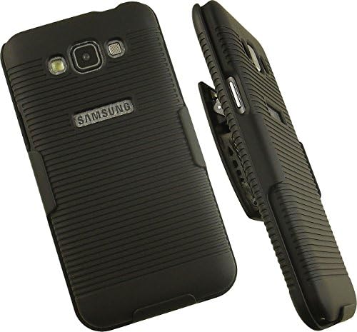 NAKEDCELLPHONE Fekete, Bordázott Gumírozott Kemény Héj burkolata + övcsipesz Tok Állvány Samsung Galaxy Grand MAX Telefon (SM-G7200,