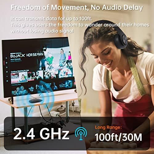ACTASIAN TV Fejhallgató Vezeték nélküli Összecsukható Fejhallgató TV a 2,4 GHz RF Adó Támogatási Optikai RCA AUX, 100ft-Tartomány Nincs Audió