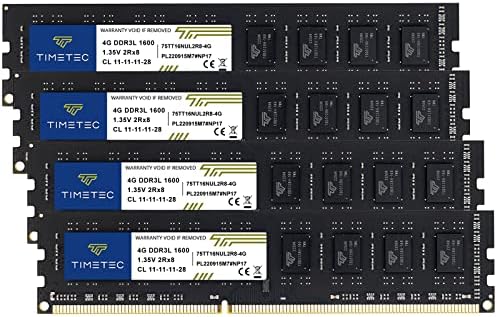 Timetec 16GB KIT(4x4GB) DDR3L / DDR3 1600 mhz-es PC3L-12800 / PC3-12800 Non-ECC nem pufferelt 1.35 V / 1,5 V CL11 2Rx8 Dual Rank 240 Pin UDIMM