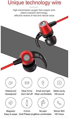 Raxinbang Fülhallgató Sport HiFi Hang a Fül, 3,5 mm-es Vezetékes Fülhallgató Fejhallgató Telefon Fülhallgató a Futó Játék （Piros/Ezüst