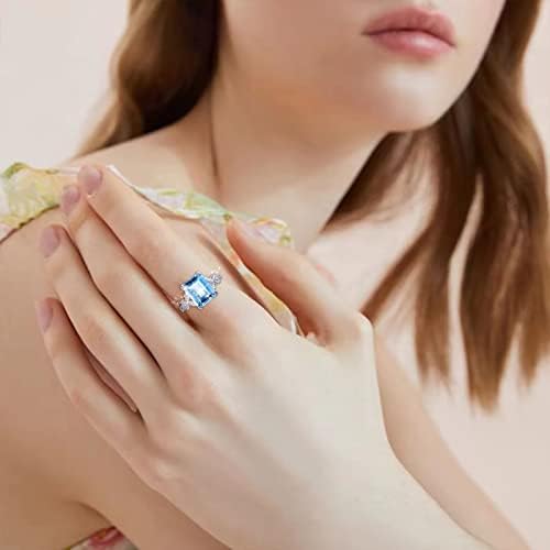 2023 Új Luxus Akvamarin Cirkon Tér Gyűrű, Eljegyzési Gyűrű, Karkötő Hüvelykujj Gyűrűk Nők (Ég Kék, 10)