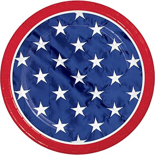 Amerikai Zászló Emlékmű Nap Hazafias Eldobható Tányér Csomag | USA Piros-Fehér-Kék Csillagok Csíkos július 4-én Fél Ellátás Edények