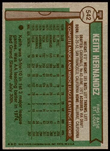 1976 Topps 542 Keith Hernandez St. Louis Cardinals (Baseball Kártya) NM Bíborosok