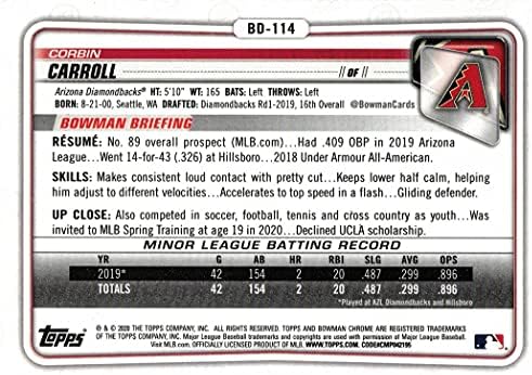 2020 Bowman Tervezet Chrome BD-114 Corbin Carroll Baseball Kártya