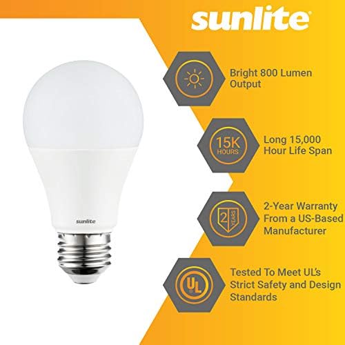 Sunlite 41265-SU LED 19 Izzók, 9 Watt (60W Egyenértékű), 800 Lumen, Közepes Bázis (E26), Nem Szabályozható, Fagy, UL, 4000K hideg Fehér,