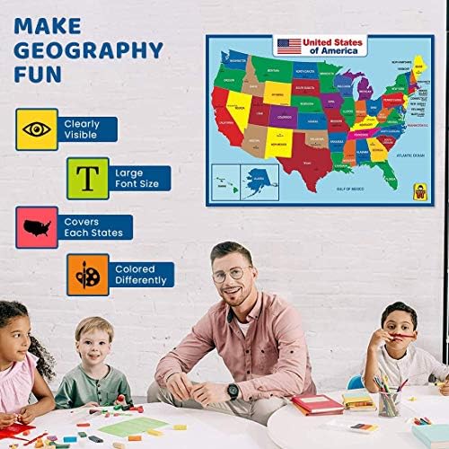 Egyesült államok Térkép Laminált Poszter -Dupla Oldalon Oktatási Poszter A Gyerekek/Felnőttek -18 x 24 hüvelyk Vízálló Térkép Haza