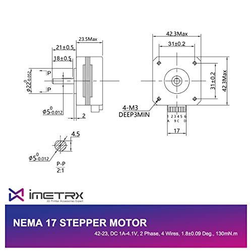 iMetrx Nema 17 Palacsinta Léptető Motor 42-23 (5 Csomag) 3D-s Nyomtató Extruder Motor 17HS4023 DC 1A-4.1 V, 2 Fázisú, 4 vezetékes,