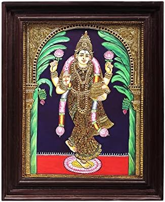 Egzotikus India 17 x 21 Állandó Lakshmi Istennő Tanjore Festmény | Hagyományos Színek, 24 karátos Arany | Tíkfa Fr