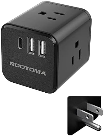 ROOTOMA Csomag, USB C Multi Dugó Aljzat USB Extender, 3 USBs & 3 Üzletekben Fekete, USB C Outlet Hosszabbító, elosztó USB C，Lapos