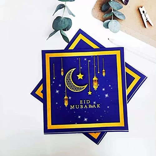 AAAMN 40 db Eid Mubarak Szalvéták Hold, Csillag, s Lámpás Ramadan Kareem Fél Edények Szalvéta EID Dekoráció Otthon Boldog