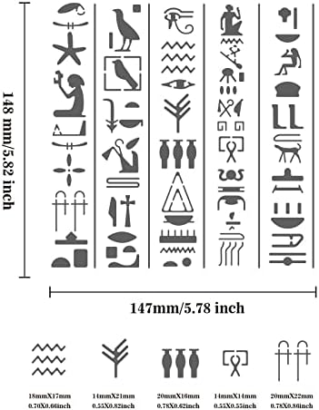 BENECREAT Egyiptom Ikon Sablonok, 6x6 Hüvelyk Egyiptomi Elemek Rozsdamentes Acél Festmény Rajzok Stencil a Golyó Napló, Gravírozás, valamint