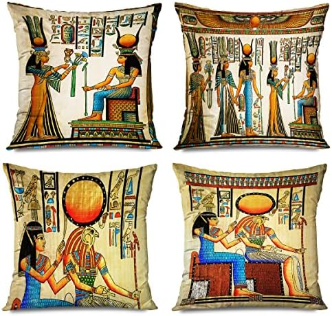 CHARLLR Egyiptom Párnát Öleli Készlet 4, 18x18 -Es, Királynő Isis Egyiptomi Sír Egyiptomban, az Ősi Piramisok Afrika Írószer