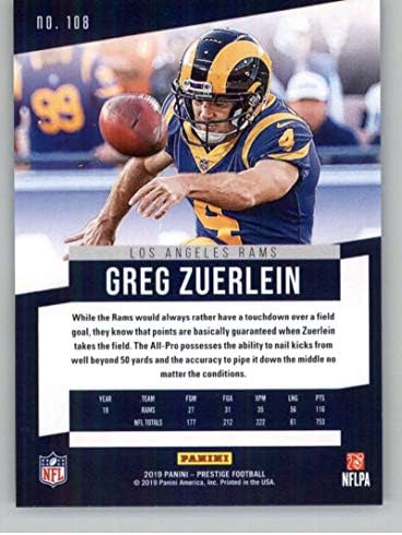 2019 Prestige NFL Xtra ZÖLD Pontok 108 Greg Zuerlein Los Angeles Rams Hivatalos Panini Labdarúgó-Trading Card