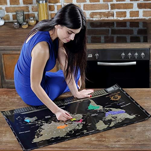 Részletes nulláról Világ Térkép Poszter - XL - Fekete-Arany Scratchable Világ Térkép - Fényes, Laminált Utazási World Map - Teljes