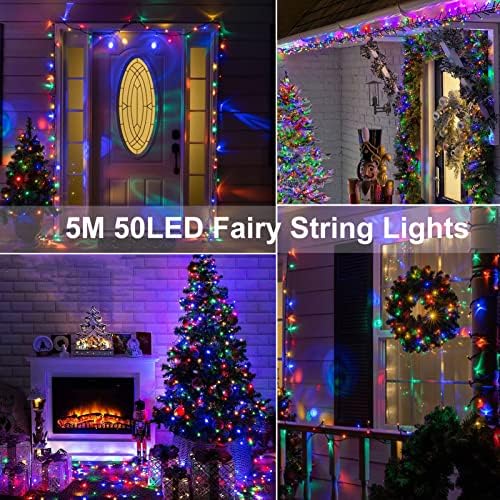4 Csomag Karácsonyi String Fények, Akkumulátoros, 50 LED Tündér String Fények 16.5 Ft Sötét Zöld Kábel Távirányító Időzítő