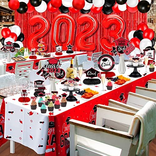 V-Opitos 2023 Érettségi Party Dekoráció, Fekete-Piros Ballagás Dekoráció Készlet Tartalmazza a múlt, vagy az Asztal Dekoráció,