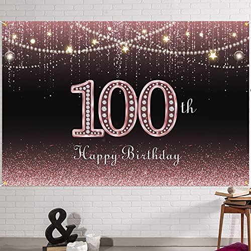 HAMIGAR 6x4ft Boldog 100 éves Banner Háttérben - 100 Éves Szülinapi Dekoráció, Party Kellékek Női Rose Gold