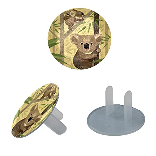 Aranyos Koala Bambusz-Műanyag Outlet Kiterjed, 12 Pack Plug Protector, 2-Keret Kerek Műanyag Dugók Elektromos Csatlakozókból,