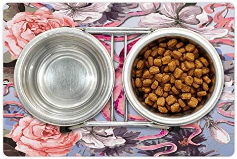 Ambesonne Polip Pet-Mat Élelmiszer, Víz, Akvarell Vintage Stílus Ihlette Minta a Polip, Finom Virágok, Csúszásmentes gumiszőnyeg a Macskák,