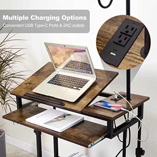 Dungoo Hordozható Íróasztal Lámpa Kanapé, Ágy, Állítható Magasságú Laptop Asztal Clearance-USB & C-Típusú Port, 2 Aljzathoz, Hordozható
