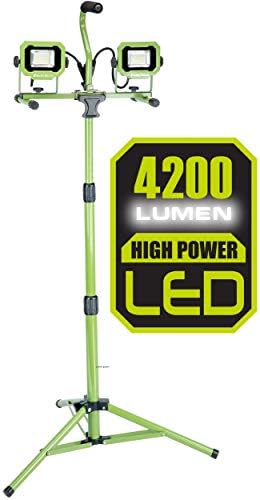 PowerSmith 4200 Lumen PWL2042TS Időjárásálló kétfejes LED munkalámpa, Állítható Fém Teleszkópos Állvány 9' Tápkábel