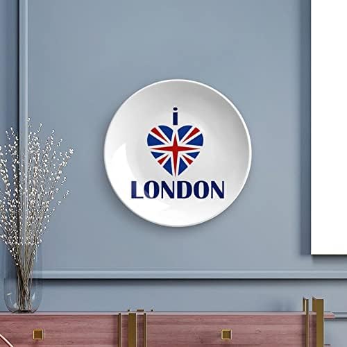 Imádom Londont porcelán Díszítő Tányér Kerek Kerámia lapok Kézműves Display Állvány Home Office Fal Vacsora Dekoráció