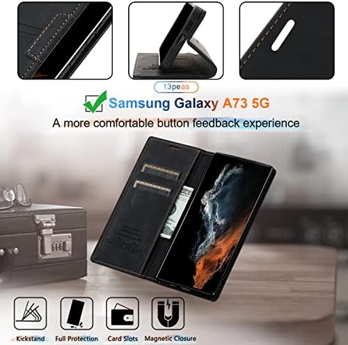 13peas tok Samsung Galaxy A73 5G（2022 Megjelent）, Marhabőr Pénztárca ügy, 1, Edzett Üveg kijelző Védő fólia，Kártya Tartóját