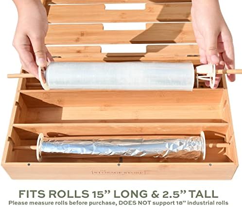 A Tárolás - XL 3in1 Konyha Wrap Szervező, Illeszkedik a legtöbb Costco Rolls 15 hosszú, 2,5 Magas, bambusz, Viasz, Fólia & Műanyag Adagoló