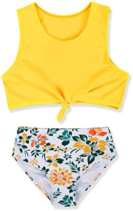 Jauoop Lányok Virágmintás Fürdőruha 2 Darab Strand Sport Fürdőruhát Csomózott Bikini Fürdőruha Szett