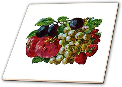 3dRose ct_170659_1 Viktoriánus Csoport Gyümölcs, Szilva, Szőlő, Eper Paradicsom-Kerámia, 4-Es