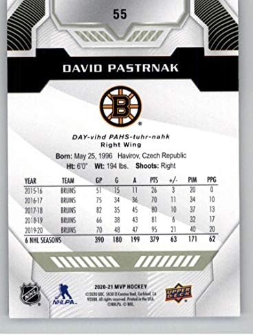 2020-21 Felső szint MVP 55 David Pastrnak Boston Bruins NHL Jégkorong Trading Card