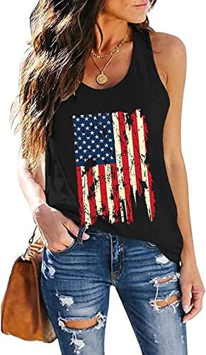 Bnycuml Női Ujjatlan Alkalmi Amerikai Zászló Tartály Tetejét Laza Aranyos Nyomtatott Edzés, Sport-Sportos póló
