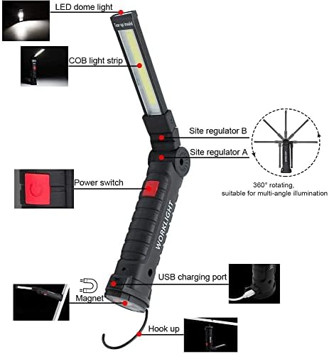 4Pack LED Világítás, USB Újratölthető COB Fény Mágneses Alap 360° - Os Forgatás, 5 Mód, Lehajtható Zseblámpa Ellenőrző Lámpa Autó Javítás,