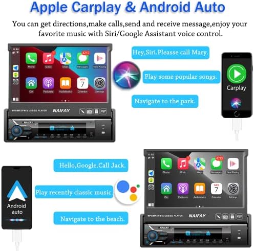 Egységes Din Érintőképernyő Autó Sztereó Apple Carplay, Android Auto,7 colos kihajtható Képernyő Autó Sztereó Bluetooth Összecsukható