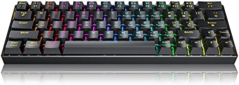 60% - os Mechanikus Billentyűzet RGB Háttérvilágítás, Vezeték nélküli & Vezetékes 63 Kulcsok Gaming Keyboard(Piros gomb), Teljes Kulcsok Anti-Szellemkép,Bluetooth