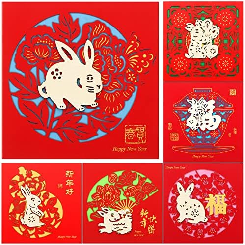 6 Beállítja a Kínai Új Év Kártyák keretek Év Nyúl 2023 Vicces Üdvözlőlapok 2023 Nyúl Vörös Borítékok sok Szerencsét Kártyák Tavaszi Fesztivál