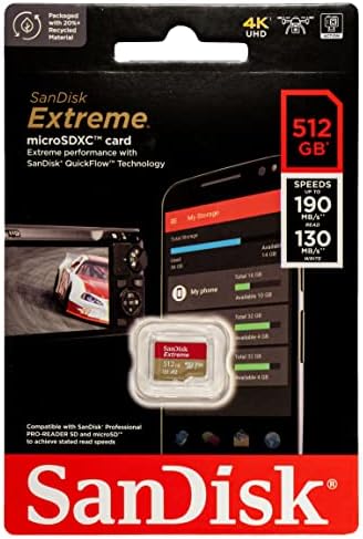 SanDisk Extreme 512 gb-os MicroSD Memóriakártya (2 Csomag) a DJI Drónok Működik Mini 3, Mini 3 Pro, DJI RC (SDSQXAV-512G-GN6MN)