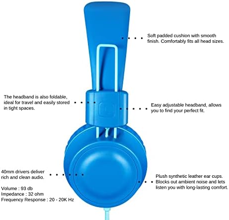 iRAG J01 Gyerekek Összecsukható Fejhallgató Sztereó gubancmentes 5ft Hosszú Kábel, 3,5 mm-es Jack Csatlakozó Vezetékes On-Ear