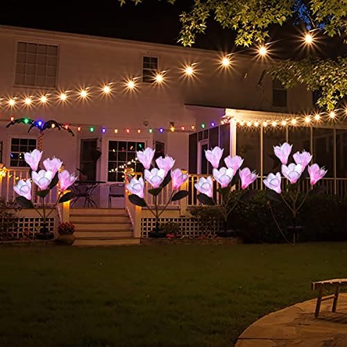 [Korszerűsített 5 Virágok] Napelemes Kerti Díszítő Tét Lámpák, LED Mesterséges Magnolia Virágokat a Kertben, Udvaron Út Dekoráció,