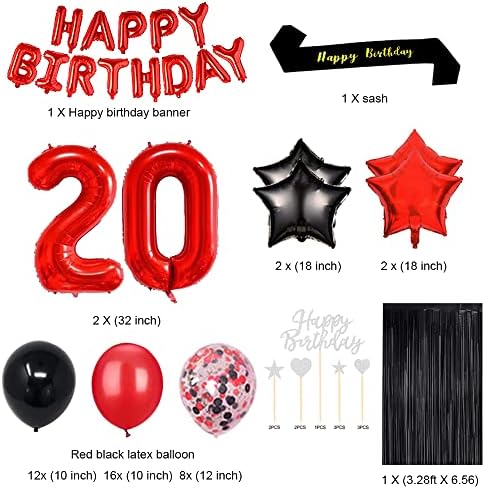 Fancypartyshop 20 Születésnapi Party Dekorációk, Kellékek Piros Fekete Később Lufi Happy Birthday Cake Topper Szárny Fólia