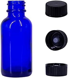1 oz kobaltkék Üveg Boston Kerek Üveg Fekete, Bordázott Cap - Csomag 24