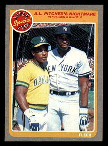 1985 Fleer 629 Rickey Henderson/Dave Winfield AL Dobó Rémálma NM+ Oakland Athletics/New York Yankees Baseball